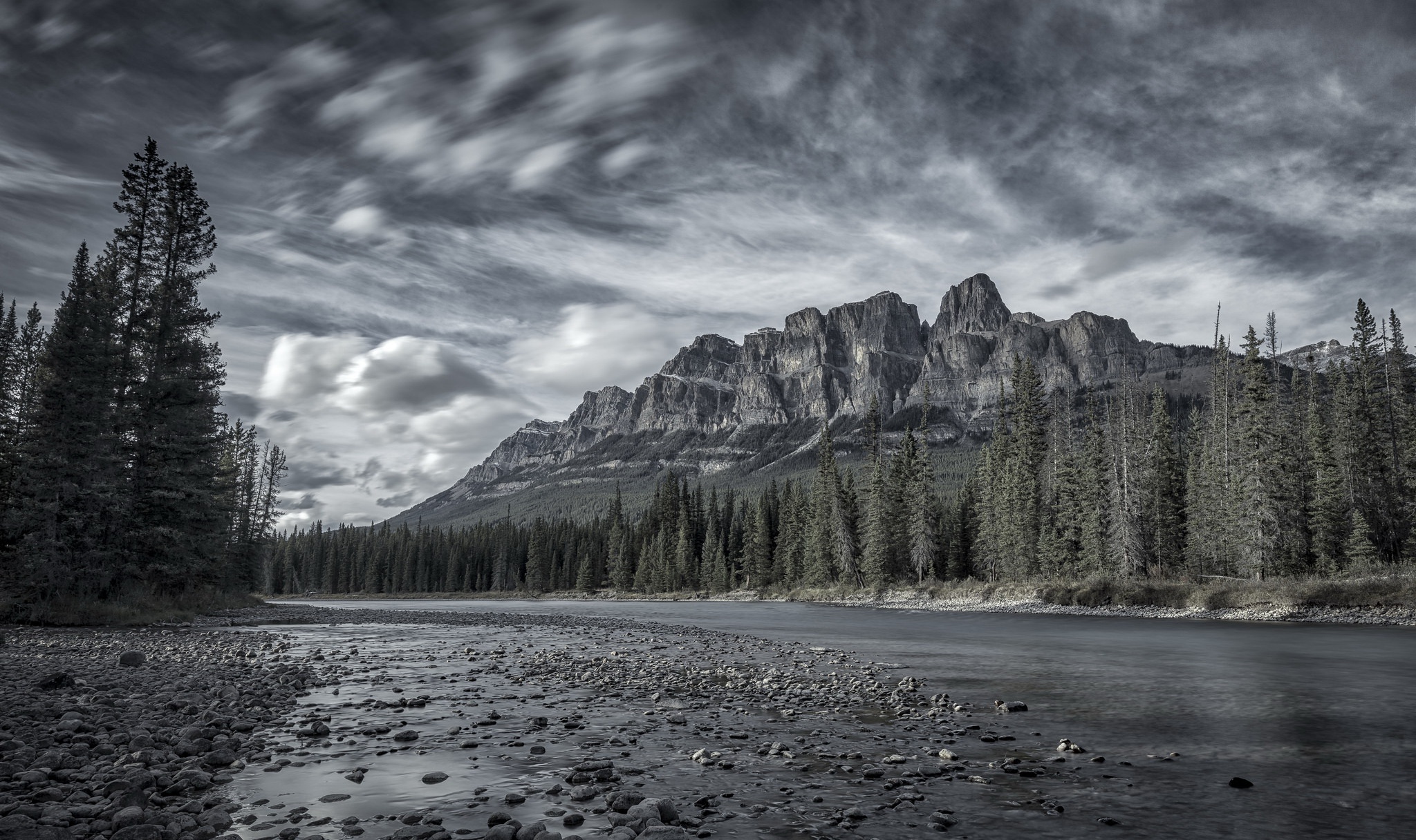 Download Landscape Cloud Mountain Tree Forest Nature River HD Wallpaper