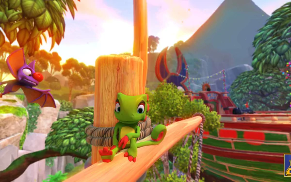 HD desktop wallpaper of Yooka-Laylee game featuring the main characters Yooka and Laylee in a vibrant, colorful landscape.