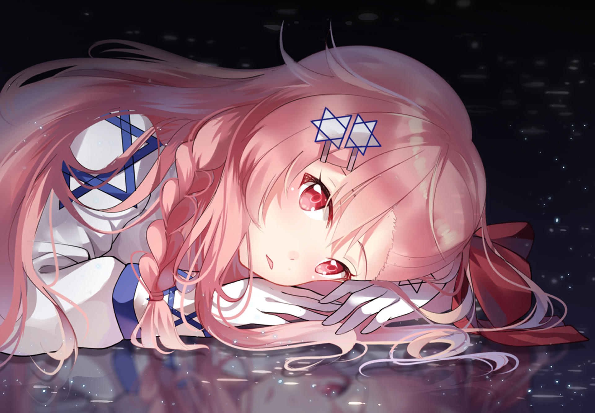HD PC desktop wallpaper featuring Negev from the video game Girls Frontline, showcasing her with pink hair and red eyes in a detailed, anime-style illustration.