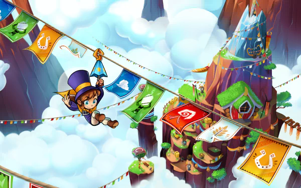 HD wallpaper of A Hat in Time featuring the protagonist against a vibrant, whimsical background.