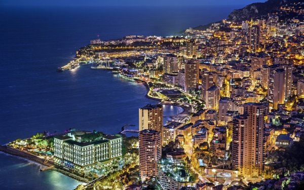 Man Made Monaco Cities City Skyscraper Coastline Night Building Light HD Wallpaper | Background Image