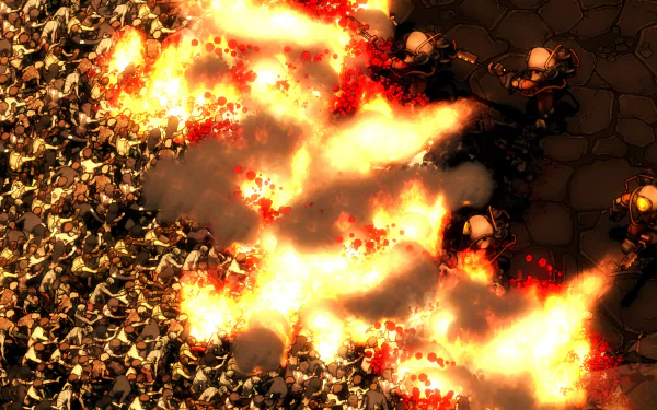HD wallpaper featuring a steampunk zombie horde from They Are Billions engulfed in flames.