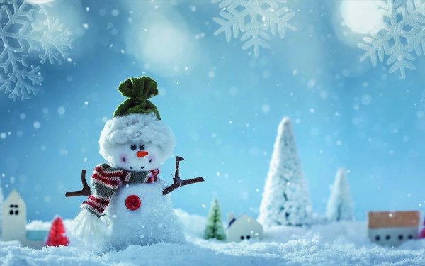 Artistic Snowman House Tree Winter Snow HD Wallpaper | Background Image