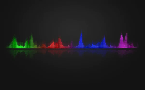 Colorful equalizer bars in green, red, blue, and purple against a black background. Abstract, HD desktop wallpaper and background.