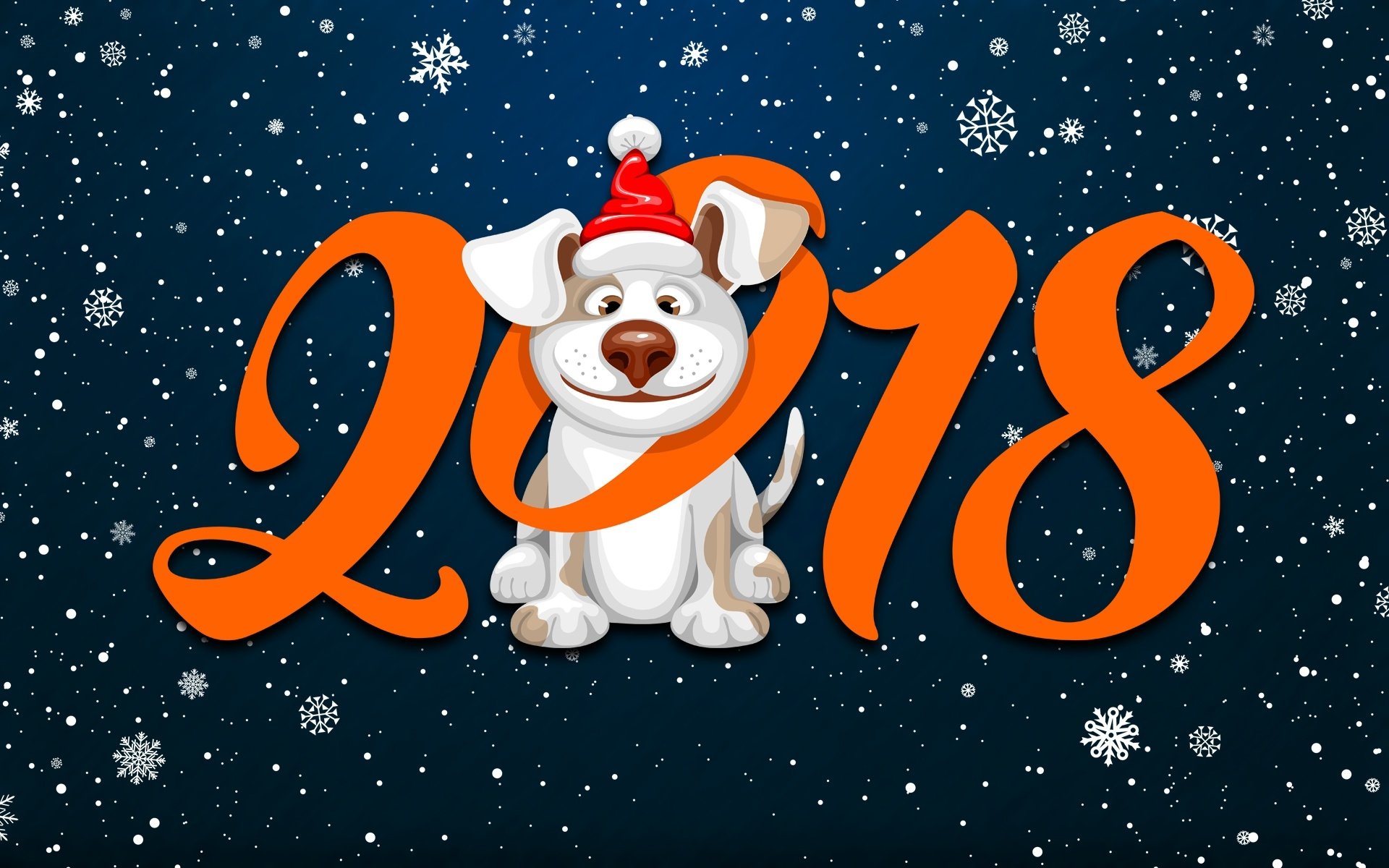 A cheerful dog adorned with a Santa hat sits against a snowy background, celebrating the Chinese New Year, with the year 2018 prominently featured.
