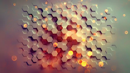 HD desktop wallpaper featuring an abstract geometric design with hexagon shapes and warm, glowing light elements.