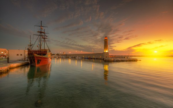 Man Made Lighthouse Ship Ocean Sea Sunset Building HD Wallpaper | Background Image