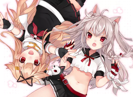 HD PC desktop wallpaper featuring a crossover of anime characters Yuudachi from Azur Lane and Kantai Collection in vibrant, detailed artwork.