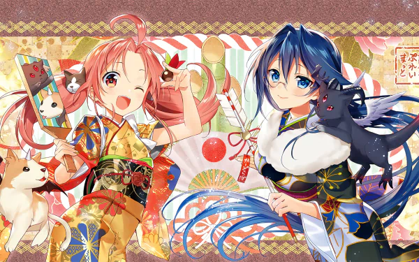 glasses blue hair japanese clothes Anime Original HD Desktop Wallpaper | Background Image