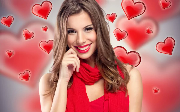 brown eyes brunette heart lipstick smile woman model HD Desktop Wallpaper | Background Image