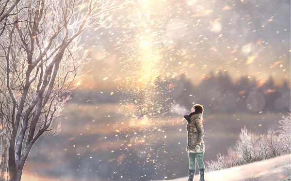 sunlight tree cold winter Anime Original winter anime HD Desktop Wallpaper | Background Image