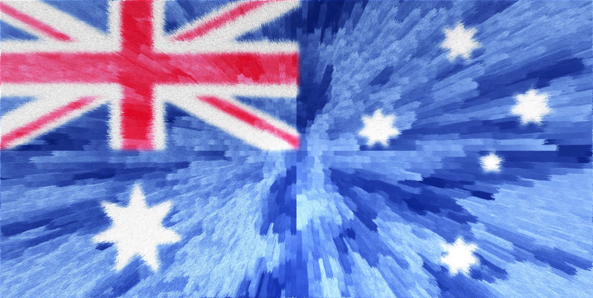 HD desktop wallpaper featuring a dynamic, digital-style rendition of the Australian flag with vibrant blue, white, and red colors.
