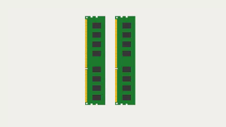 Minimalist 4K Ultra HD PC desktop wallpaper showing two green computer RAM sticks centered on a light background, technology hardware motif.