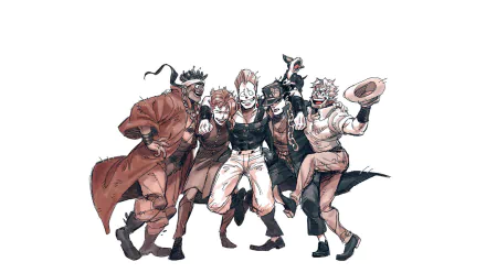 HD desktop wallpaper featuring characters from Jojo's Bizarre Adventure anime series, showcasing a group of characters in dynamic and expressive poses.