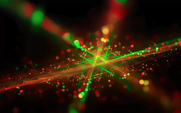 HD abstract desktop wallpaper featuring a spectrum of bright green and red colors intersecting on a black background, creating a vibrant and dynamic visual effect.