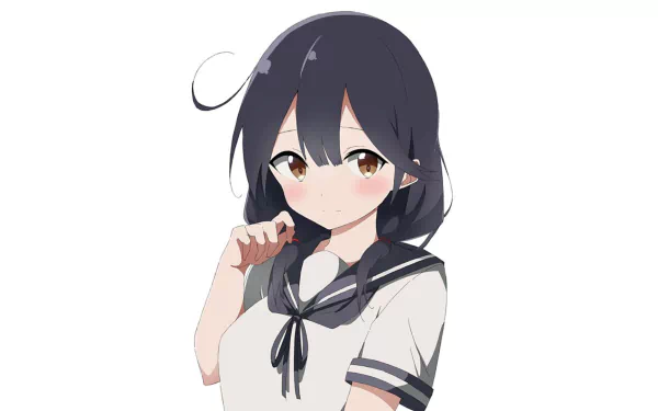 Anime-style HD desktop wallpaper featuring Ushio from Kantai Collection, depicting her in a school uniform with a calm expression against a white background.