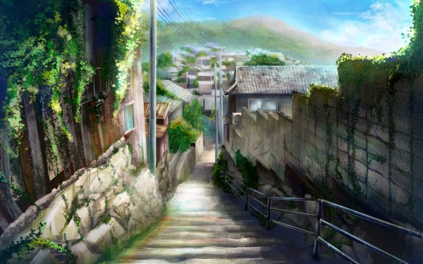 Anime Original House Stairs HD Wallpaper | Background Image