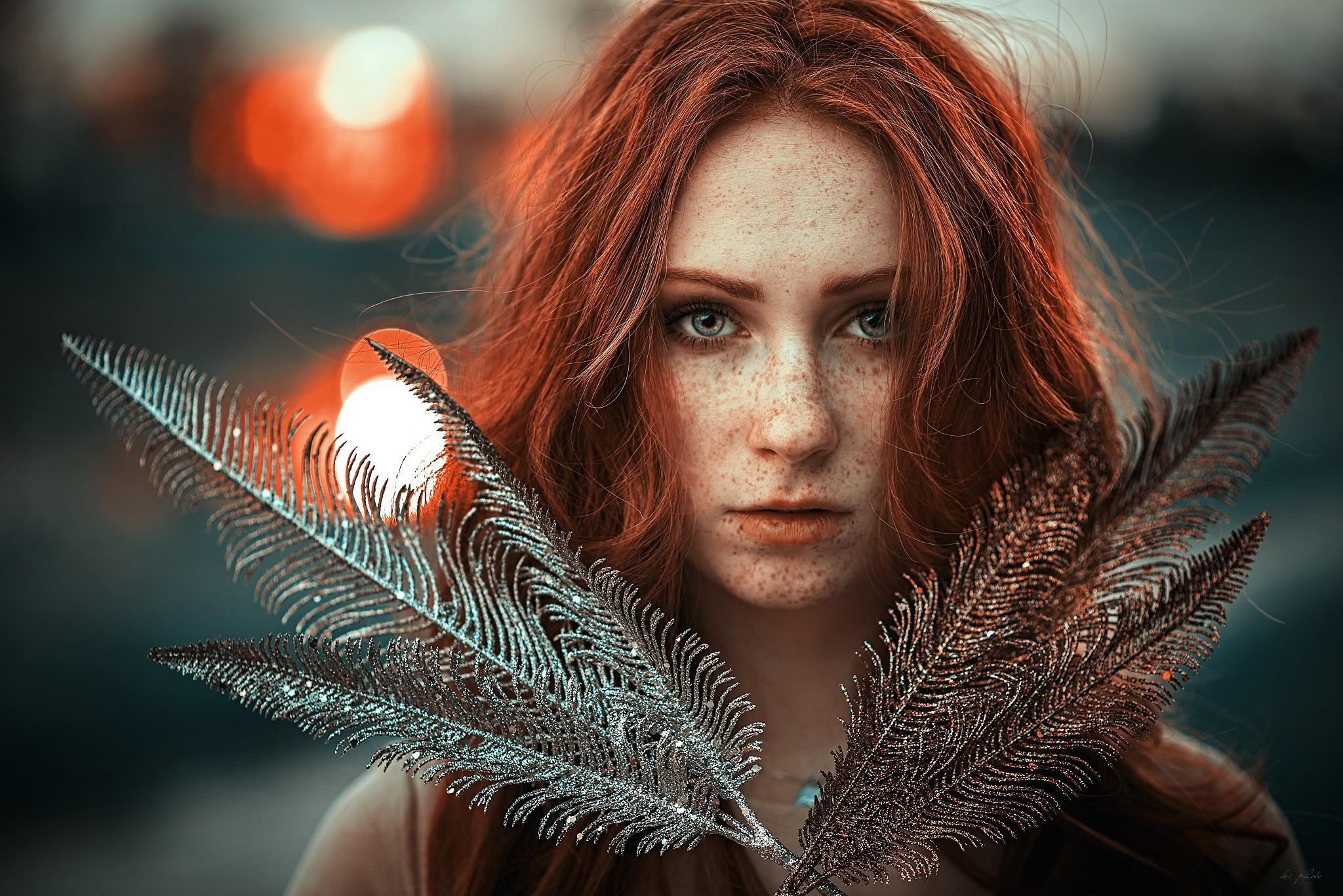 Download Blue Eyes Face Freckles Redhead Depth Of Field Woman Model HD ...