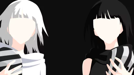 Minimalist HD anime wallpaper featuring Nashiro and Kurona Yasuhisa from Tokyo Ghoul, showcasing their faceless figures with black and white hair and distinctive masks.