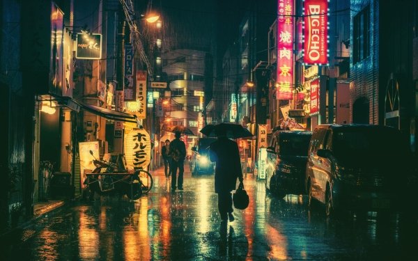 Man Made City Cities Japan Night Neon Rain HD Wallpaper | Background Image