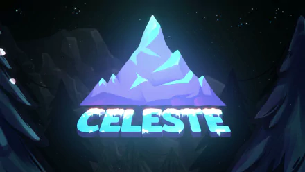 HD desktop wallpaper featuring the title Celeste with a stylized mountain peak against a starry night sky backdrop.