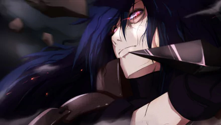 A high-definition wallpaper featuring Madara Uchiha from Naruto, showcasing his distinctive blue hair, Rinnegan eyes, and ninja attire, set against a dramatic background.