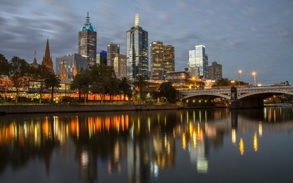 Man Made Melbourne Cities Australia City Night Reflection Building Skyscraper HD Wallpaper | Background Image