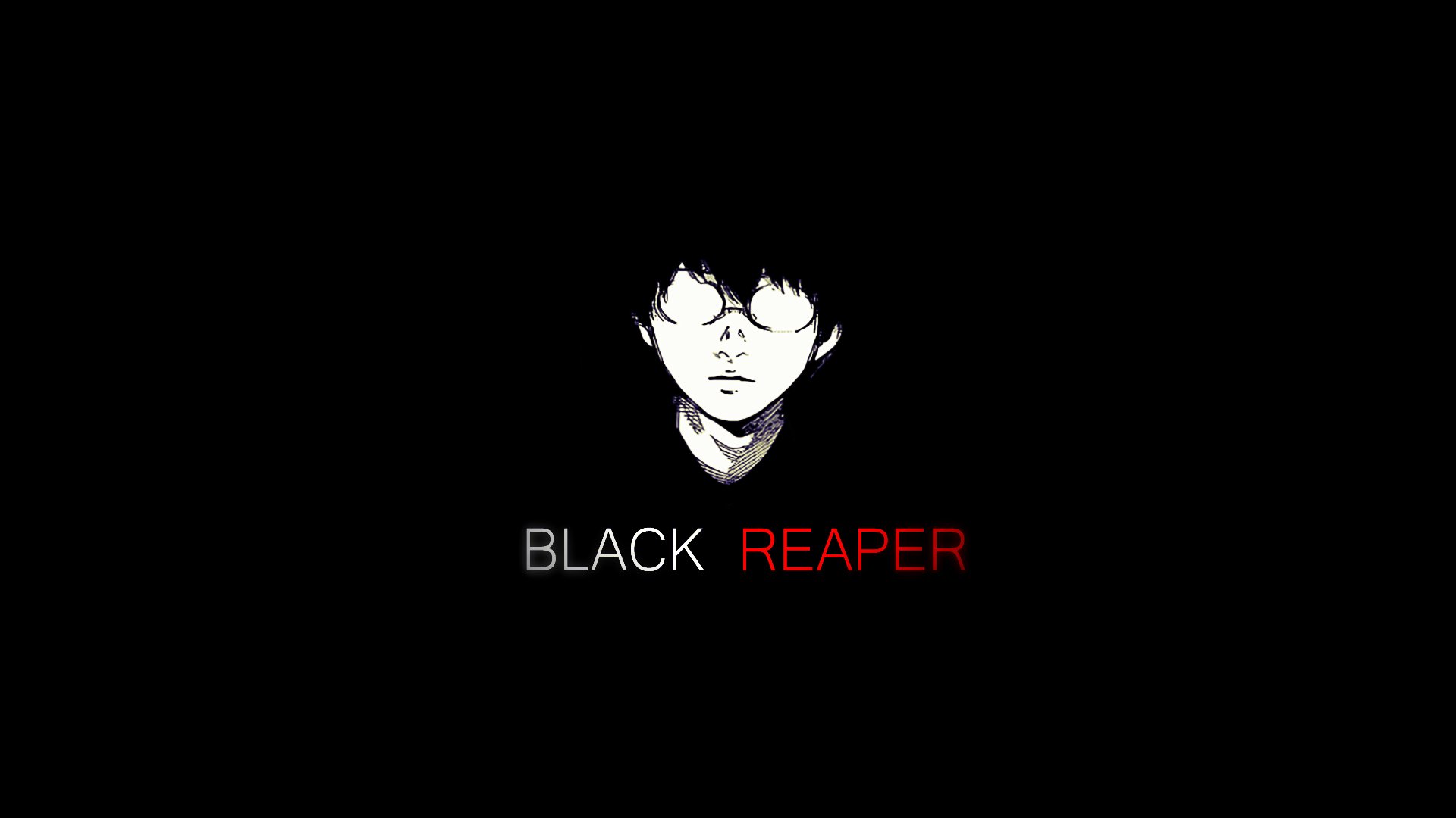 HD anime desktop wallpaper featuring a Tokyo Ghoul character's pale face contrasted against a black background with the words BLACK REAPER in white and red text.
