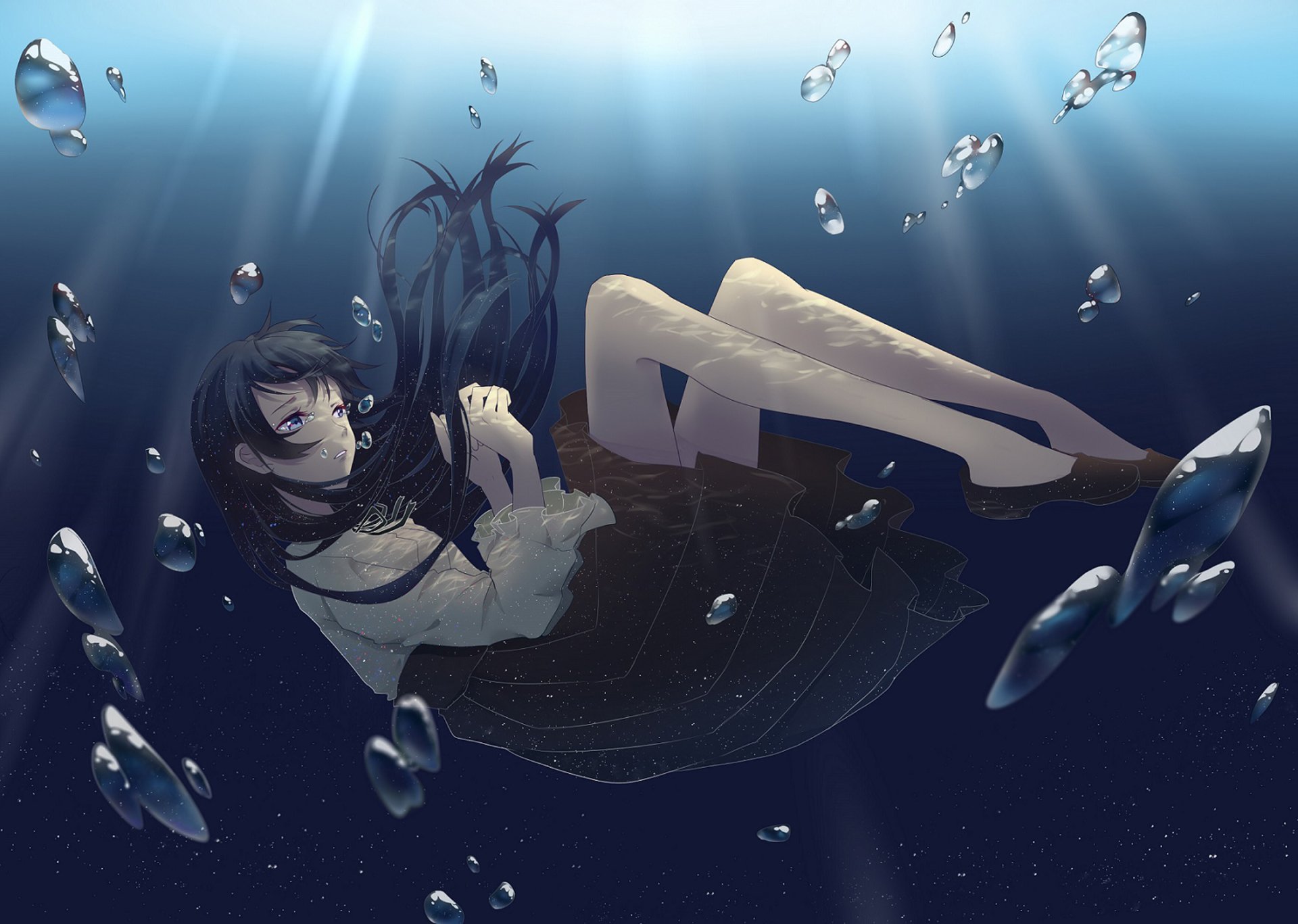 anime girl falling into water