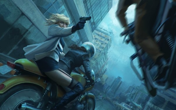 Movie Atomic Blonde Blonde Motorcycle Woman Warrior Gun HD Wallpaper | Background Image