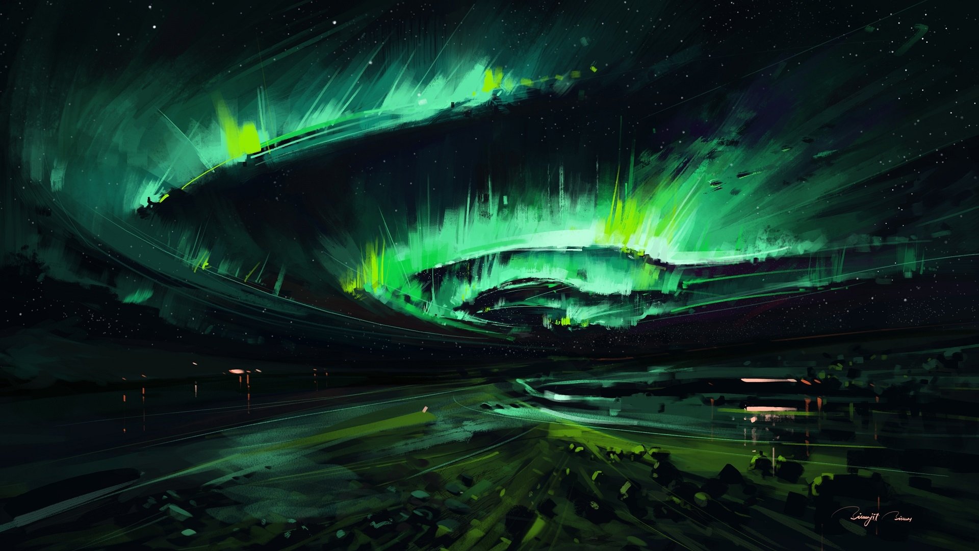 Download Night Aurora Borealis Nature Fantasy Landscape HD Wallpaper by ...