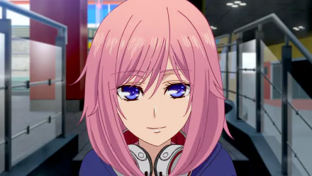 HD desktop wallpaper featuring Matsuri Mizusawa from the anime Citrus. Matsuri is depicted with pink hair and purple eyes, standing in a brightly lit, modern interior setting.