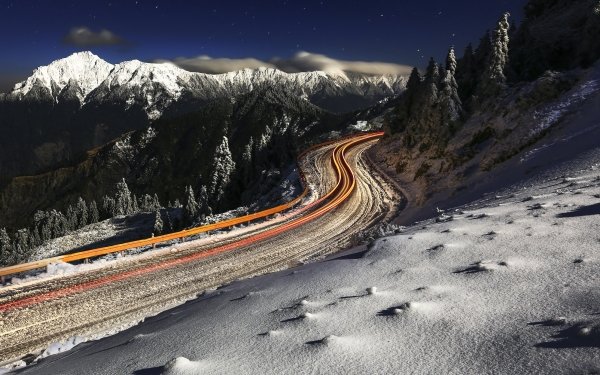 Photography Time-lapse Night Road Mountain Nature Winter Snow HD Wallpaper | Background Image