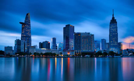 Vietnam skyscraper building night city man made Ho Chi Minh City HD Desktop Wallpaper | Background Image