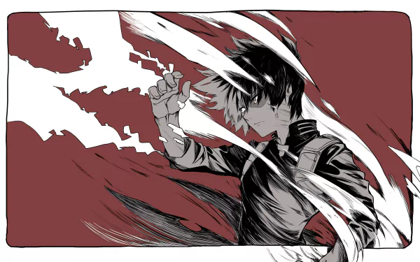 HD wallpaper featuring Shoto Todoroki from My Hero Academia in a dynamic pose with a red and white artistic background.