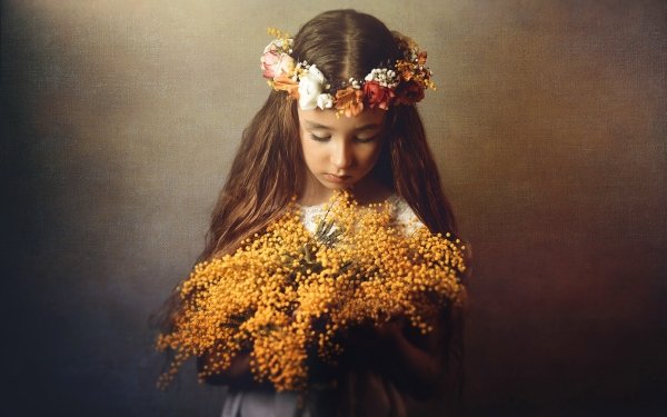 Photography Child Little Girl Brunette Long Hair Flower Mood Wreath HD Wallpaper | Background Image