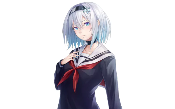 HD anime desktop wallpaper featuring Ginko Sora from Ryuuou no Oshigoto!, wearing a black and red sailor-style school uniform, with silver hair and blue eyes.