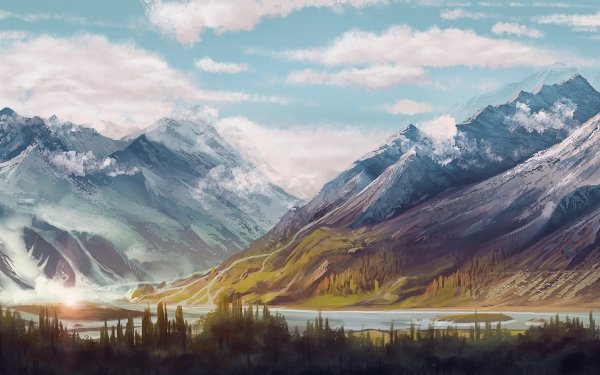 Fantasy Landscape Nature Mountain River Cloud HD Wallpaper | Background Image