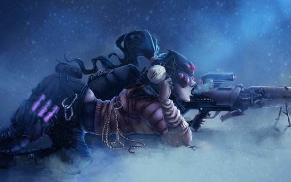 Video Game Overwatch Widowmaker Amélie Lacroix Sniper Winter Snow Lying Down Ponytail Purple Hair Smoke HD Wallpaper | Background Image