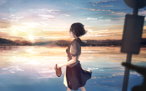 Anime Girl Schoolgirl School Uniform Sun HD Wallpaper | Background Image