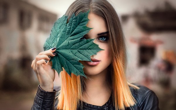 Women Model Face Leaf Depth Of Field Brunette HD Wallpaper | Background Image