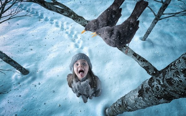Photography Child Little Girl Winter Snow Bird Hat HD Wallpaper | Background Image