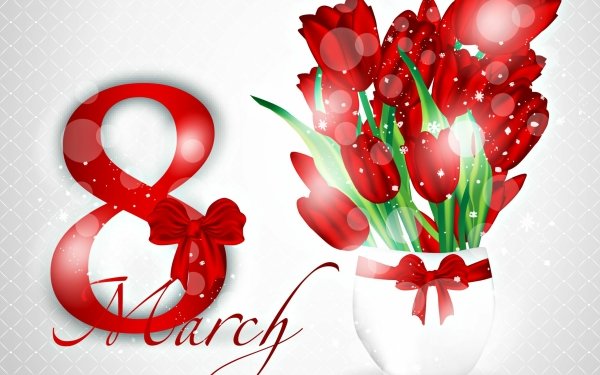 Holiday Women's Day Eight Tulip Bouquet Red Flower Flower HD Wallpaper | Background Image