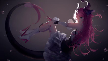 Anime character Elizabeth Bathory from Fate/Grand Order with pink hair, long tail, and wearing a dress, set against a dark HD desktop wallpaper background.