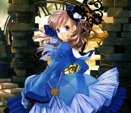 clock book brown hair blue eyes headband bow (Clothing) hat Anime Original HD Desktop Wallpaper | Background Image