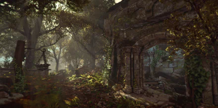 HD wallpaper featuring the mystical forest ruins from the game Ghost of a Tale.