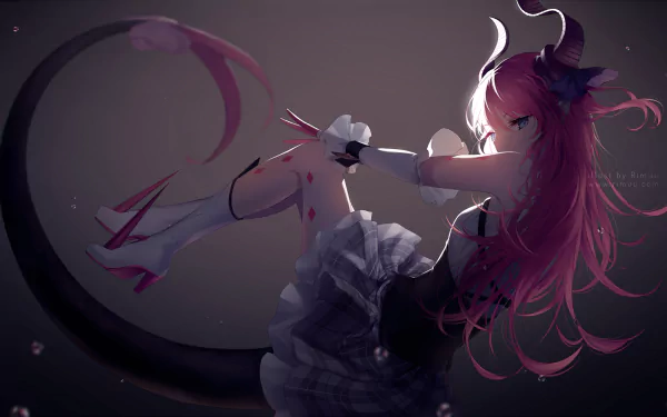 Anime character Elizabeth Bathory from Fate/Grand Order with pink hair, long tail, and wearing a dress, set against a dark HD desktop wallpaper background.