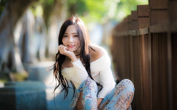 Women Asian Model Smile Depth Of Field Brunette Long Hair Janice HD Wallpaper | Background Image