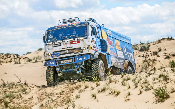 Red Bull Kamaz vehicle sand dune sand desert rallying Sports HD Desktop Wallpaper | Background Image