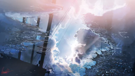 puddle sun cloud reflection Anime Original HD Desktop Wallpaper | Background Image